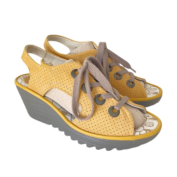 Fly London Shoes - Fly London Ylva lace up wedge sandals yellow